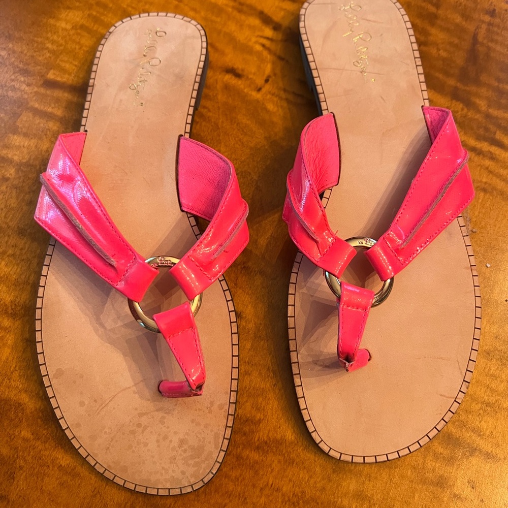 Lilly Pulitzer neon hot pink McKinney sandals 9.5